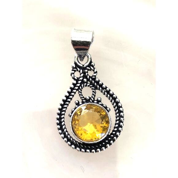 Sterling Faceted Citrine Pendant & Earring set - Picture 2 of 5